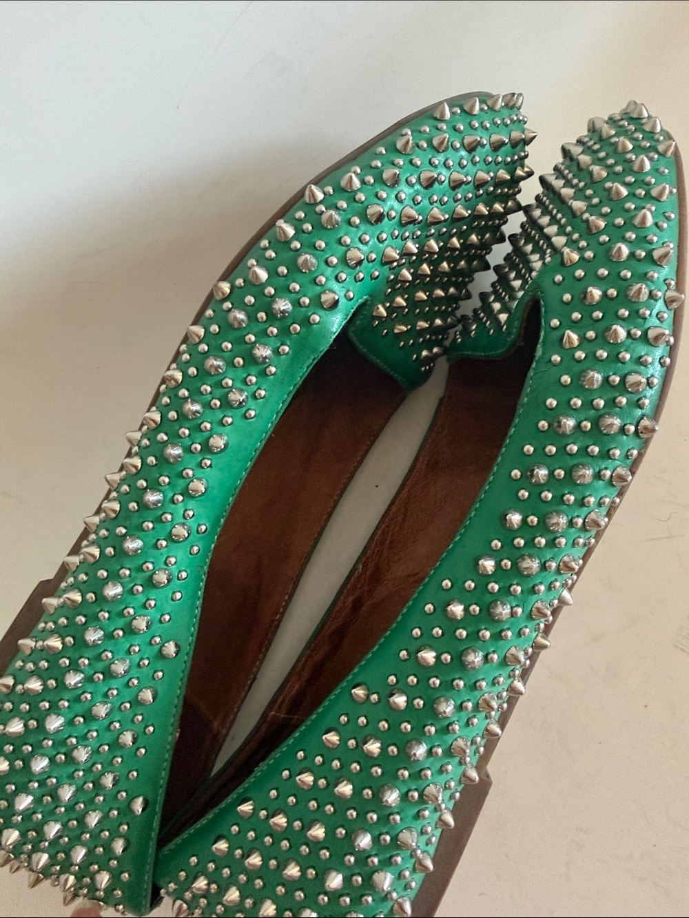 Jeffrey Campbell Green Studded Pointed Toe Flats - Picture 7 of 10